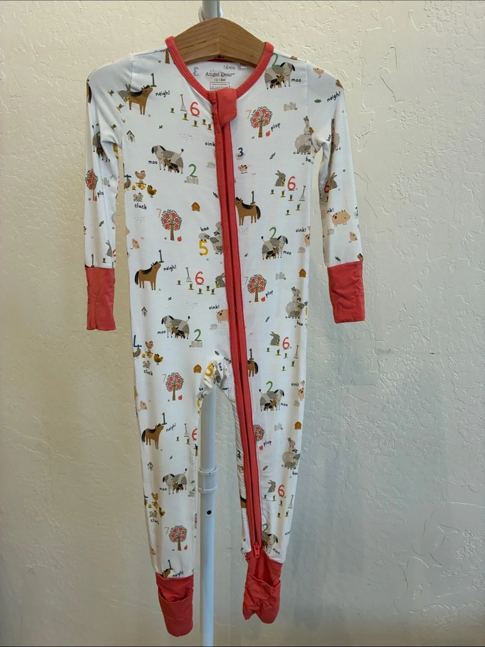 Angel Dear Coral-Trim Animal Print Footie